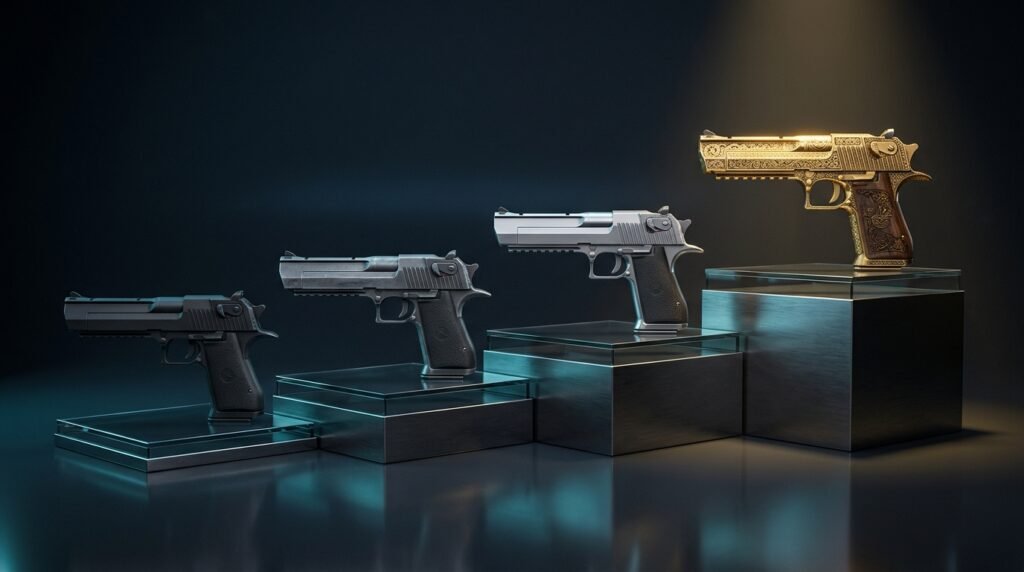 Four Desert Eagle pistol skins in a row