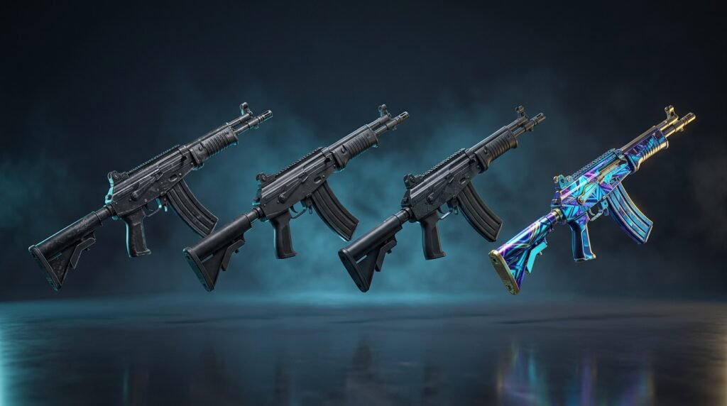 Four Galil AR rifle skins on display