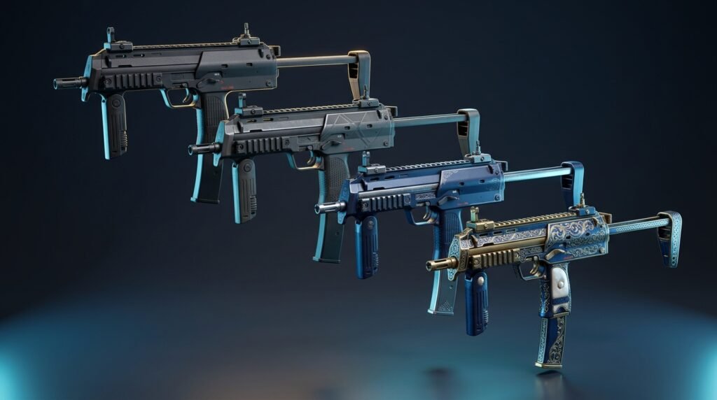 Four MP7 submachine gun skins in a row