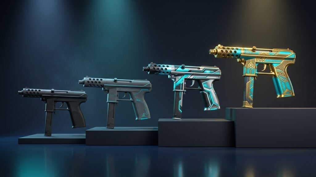 Four Tec-9 pistol skins in a row