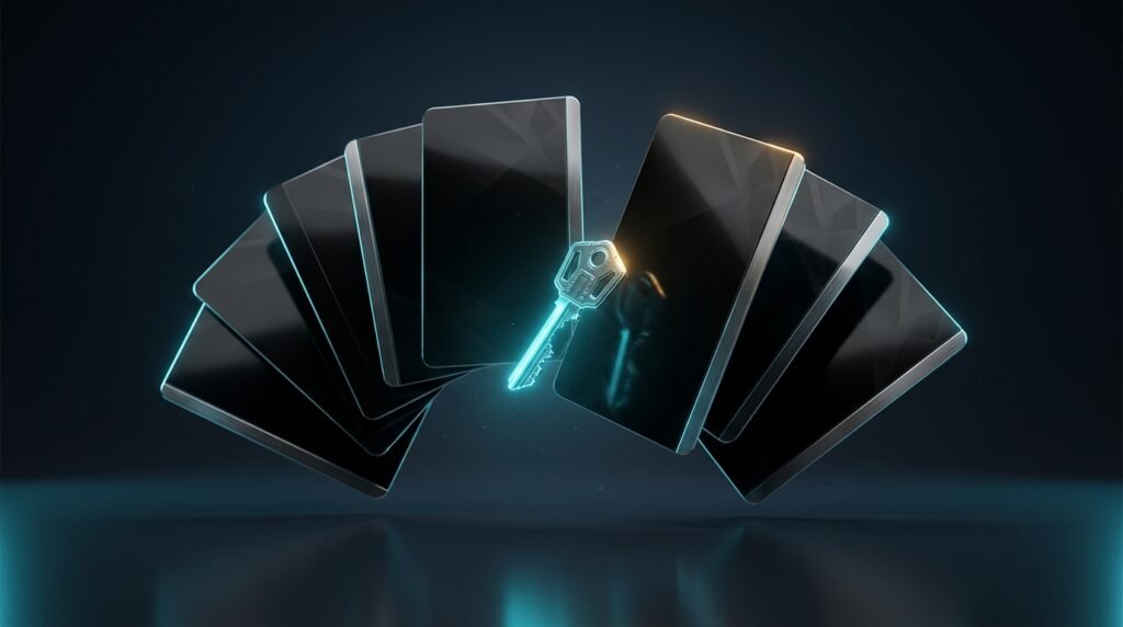Fanned bonus code cards with a glowing CS2 case key
