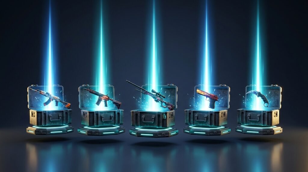 A row of five CS2 weapon cases