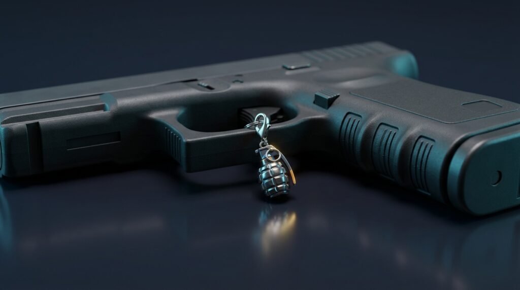 Close-up of a small dangling CS2 weapon charm