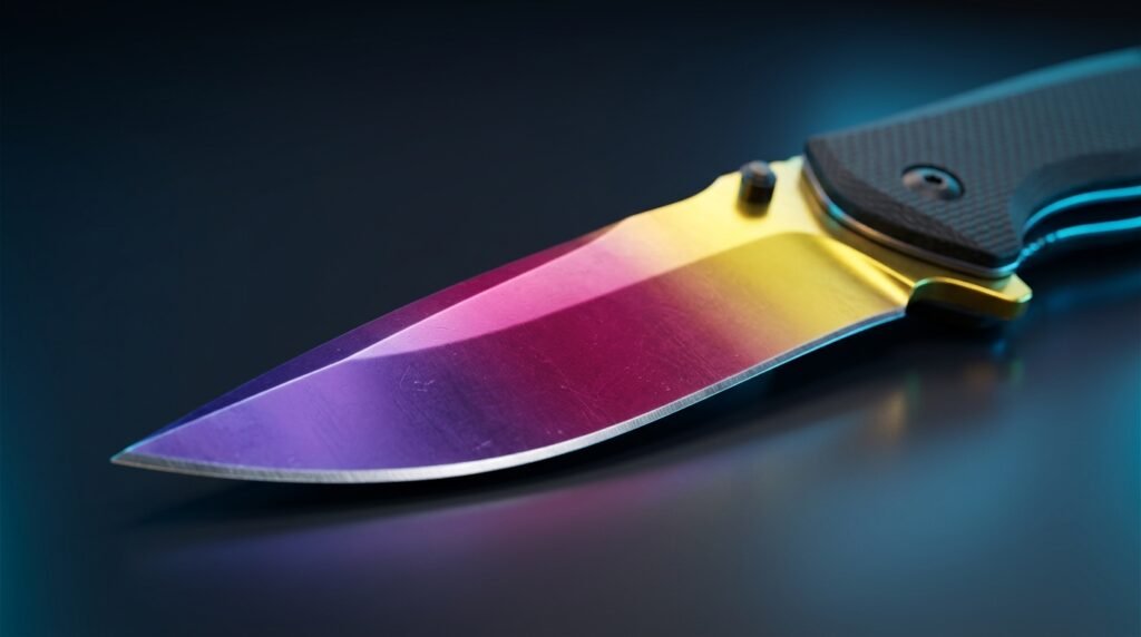 Macro close-up of a CS2 knife Fade gradient