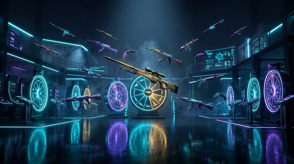 A dark esports casino hall for CS2 gambling