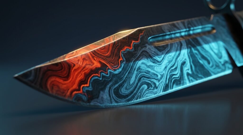Extreme macro of a CS2 knife Marble Fade pattern