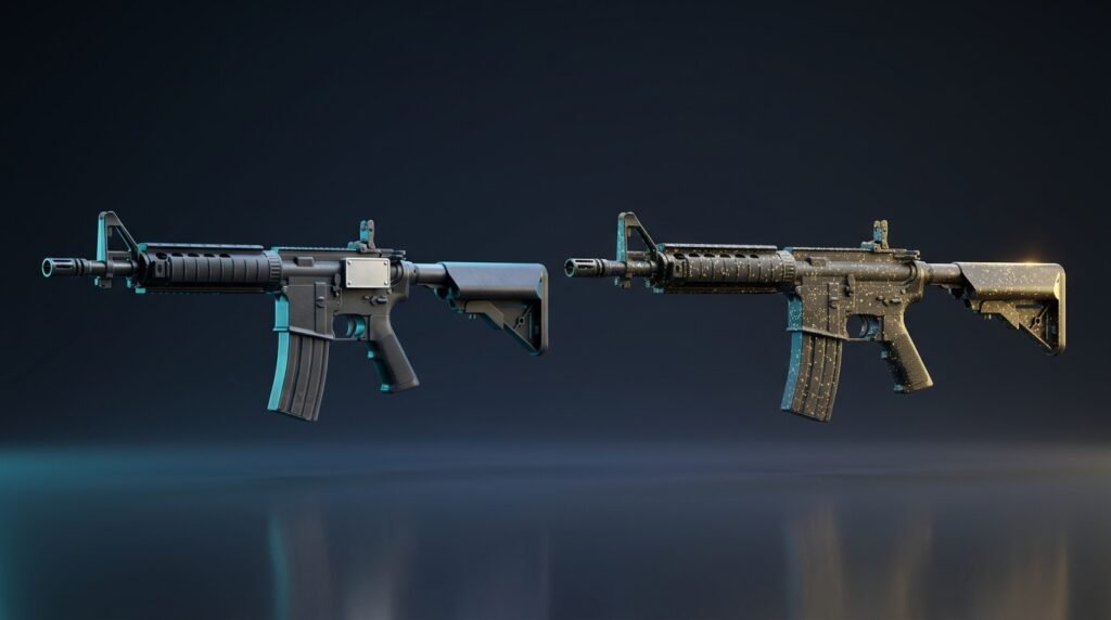 Two identical rifles comparing StatTrak and Souvenir skins